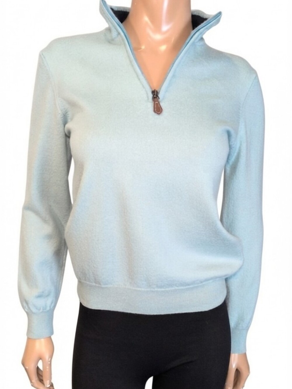 Lorenzo Magni 100% Wool Turquoise Quarter Zip Sweater Made in Italy Size Small